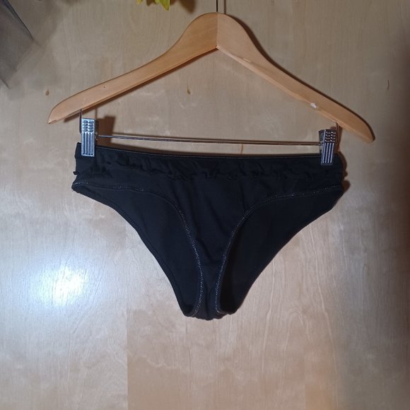 CANDIE'S VINTAGE 2PC Black Silver Trim Ruffle Babydoll Slip & Panty Set_Large - Picture 6 of 10